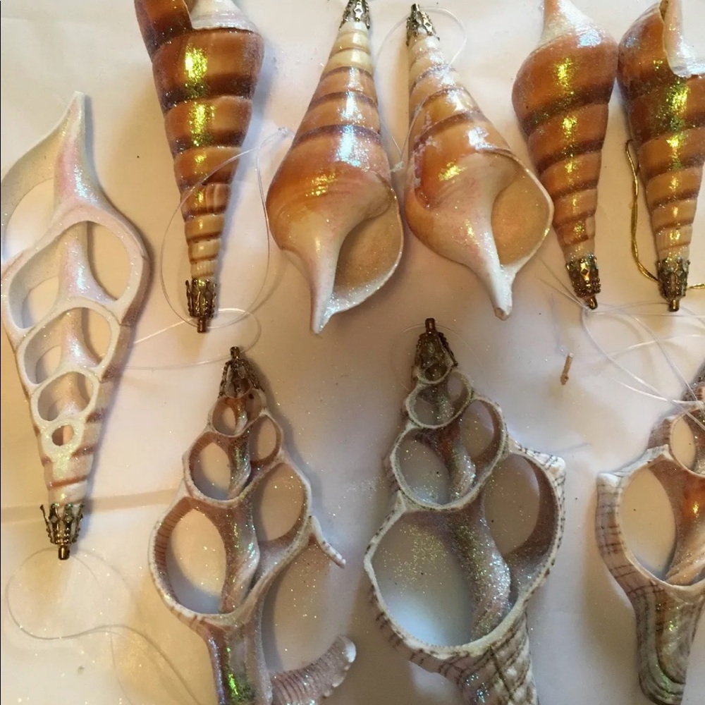 Seashell Christmas TREE ORNAMENTS LOT 12pc sparkly - Picture 2 of 5